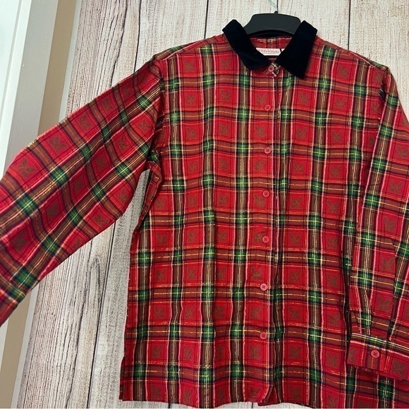 Vintage Basic Editions Womens Christmas Holiday Woven Shirt size Large - Picture 3 of 12